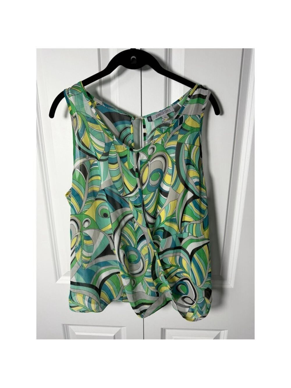 Jennifer Lopez Petite XL Green Yellow Abstract Tank Top EUC
